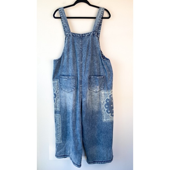 NWT Three Bird Nest High Hopes Slouchy Denim Overalls M Blue Bandana Jumpsuit - Picture 7 of 13